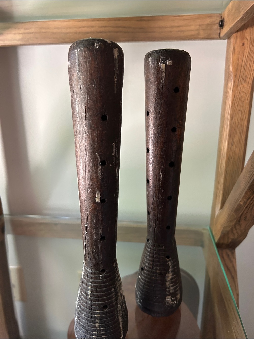 Vintage European textile bobbins, 12” pair